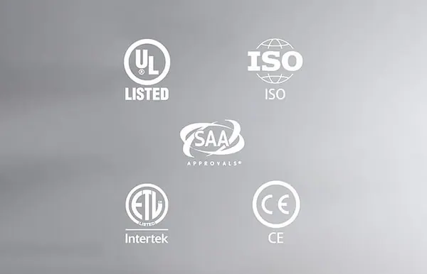 UL, ISO, SAA, ETL and CE certification marks