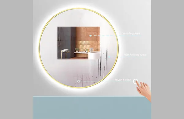 Round mirror that stays clear in a bathroom full of steam