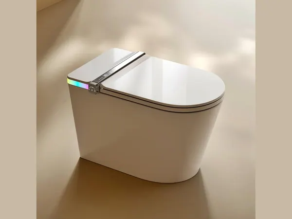 Keliss floor-standing smart toilet in a warm-toned bathroom